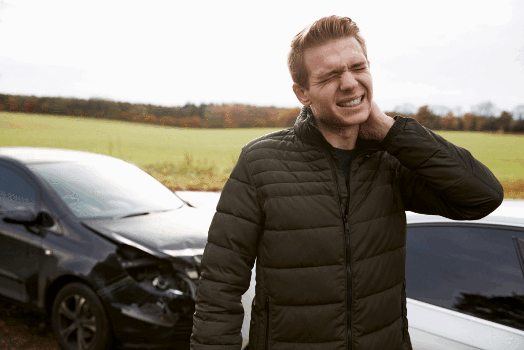 Man holding neck in pain after a car accident